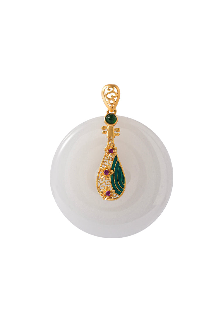 TOMEI Nephrite Collection Lute Pendant, Yellow Gold 750