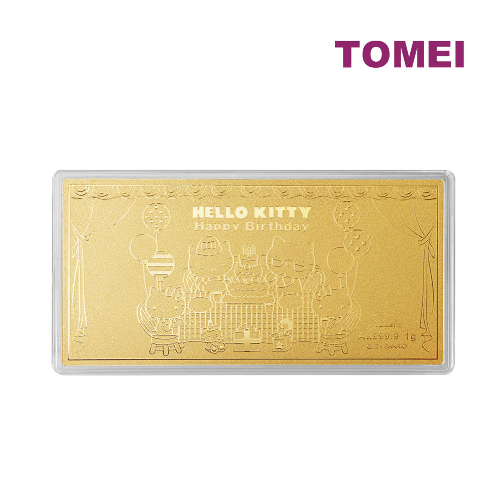 TOMEI x SANRIO Hello Kitty Happy Birthday Wafer, Yellow Gold 9999 (HK-HB01)(1G)