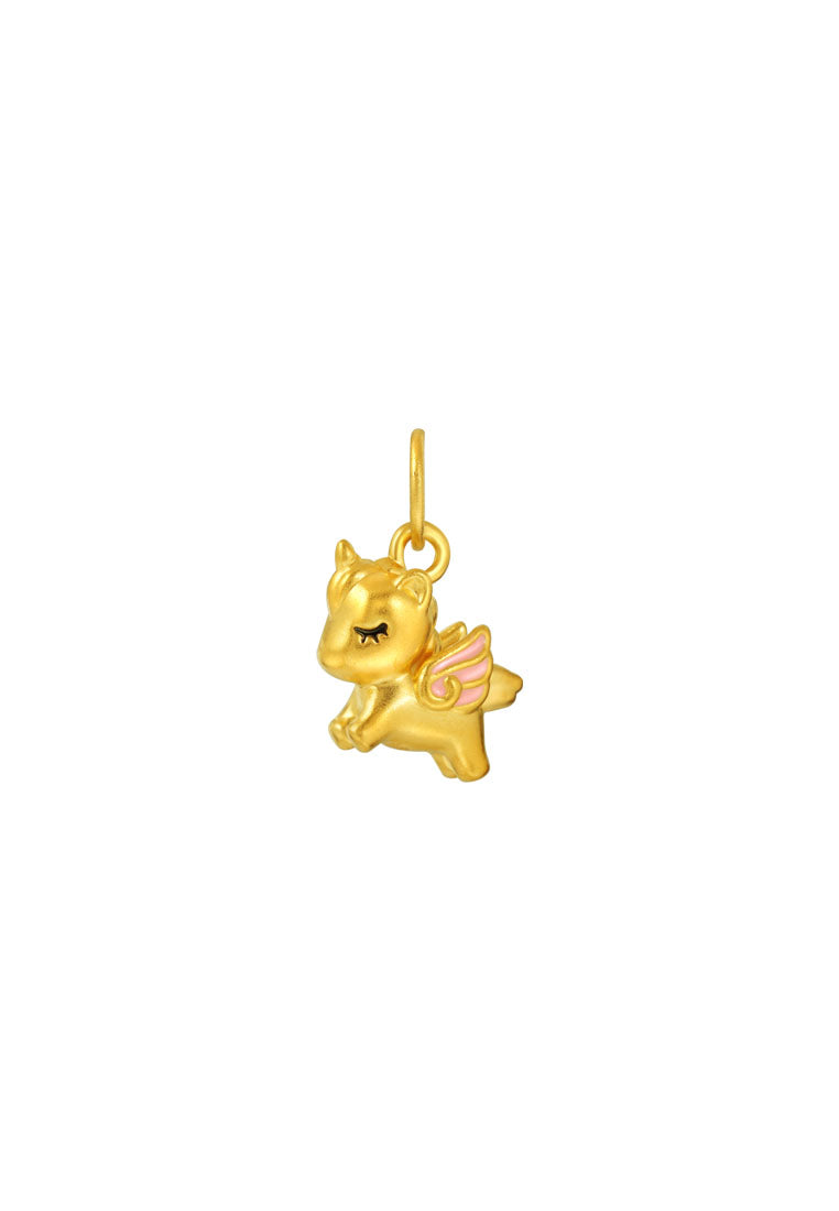 TOMEI Pink Wing Unicorn Charm, Yellow Gold 999 (5D)