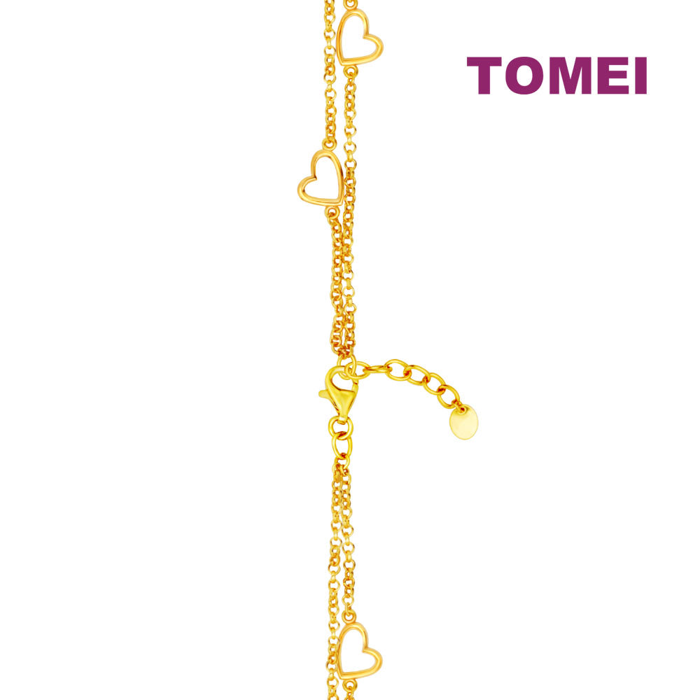TOMEI Double Strands Heart Bracelet, Yellow Gold 916
