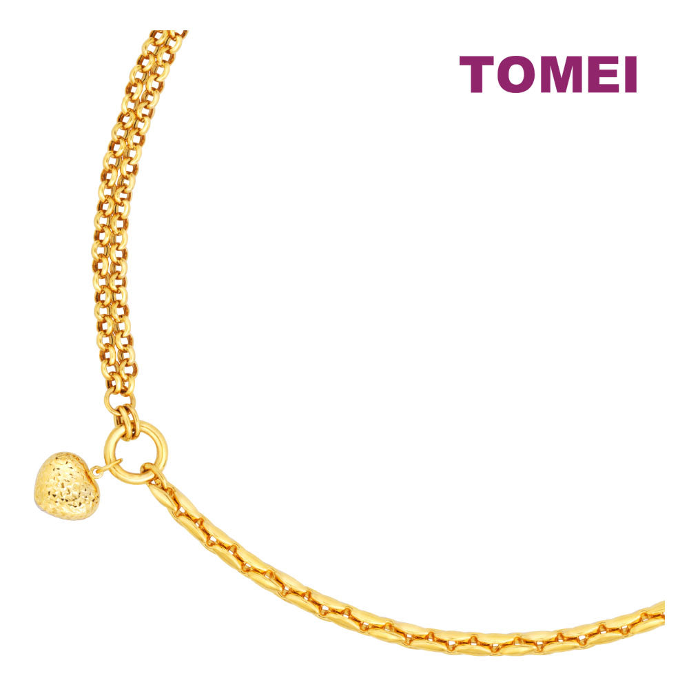 TOMEI Lusso Italia Dual-Tone Dangling Heart Bracelet, Yellow Gold 916