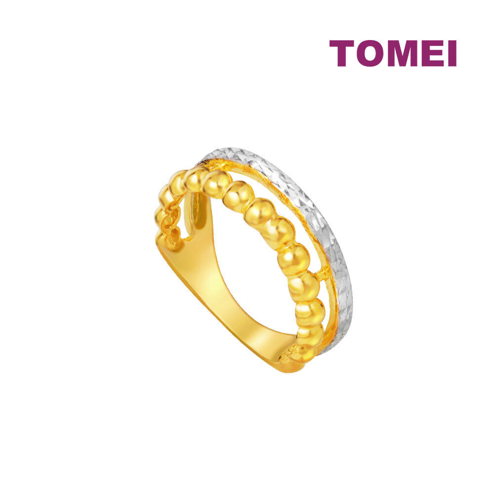 TOMEI Dual-Tone Ring With Beads, Yellow Gold 916