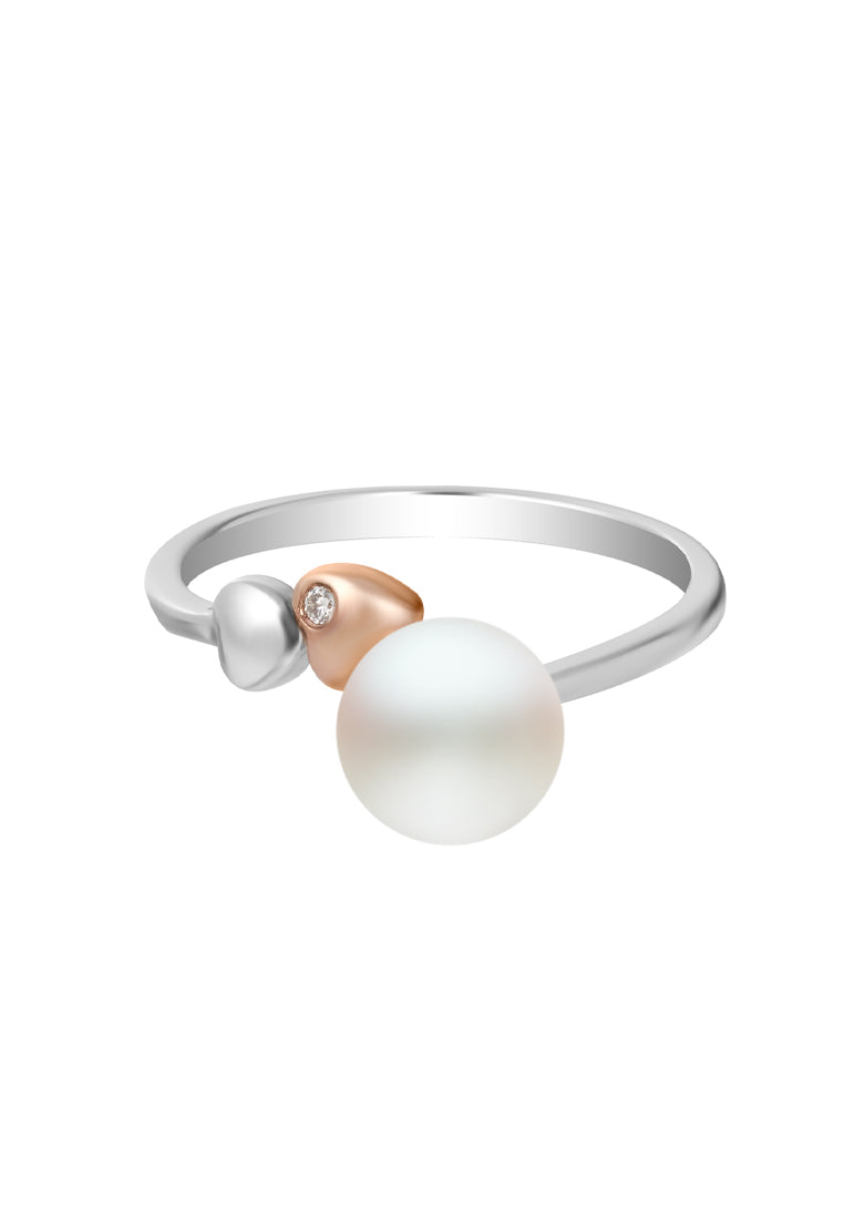 TOMEI Pearlette Ring, White+Rose Gold 375