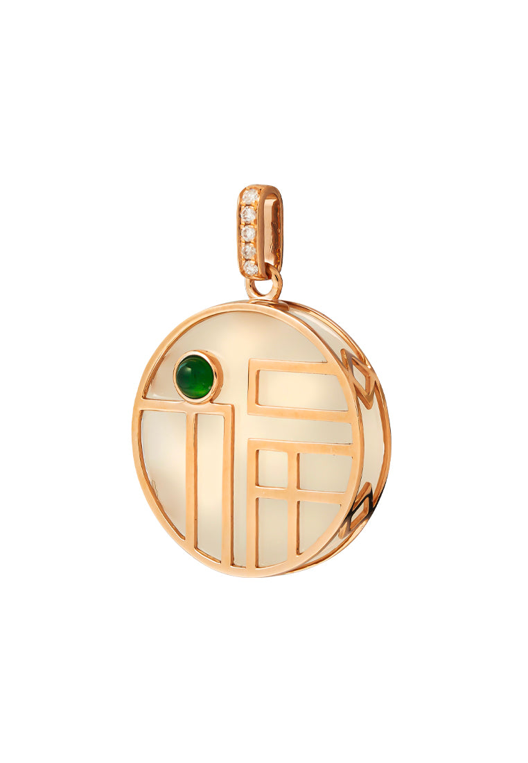 TOMEI Nephrite Collection Fu-Zi Pendant, Rose Gold 750