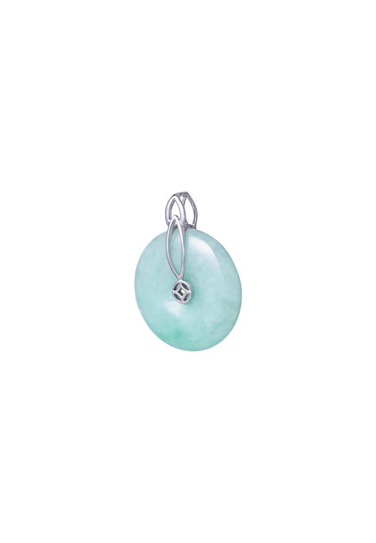 TOMEI Round Jade Pendant, White Gold 750