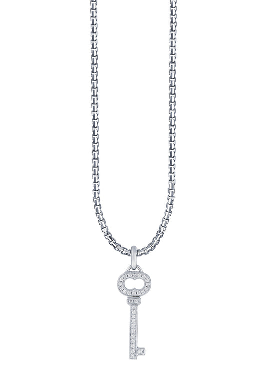 TOMEI Key Diamond Pendant Set, White Gold 585