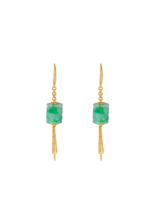 TOMEI Jade Tassels Earrings, Yellow Gold 750