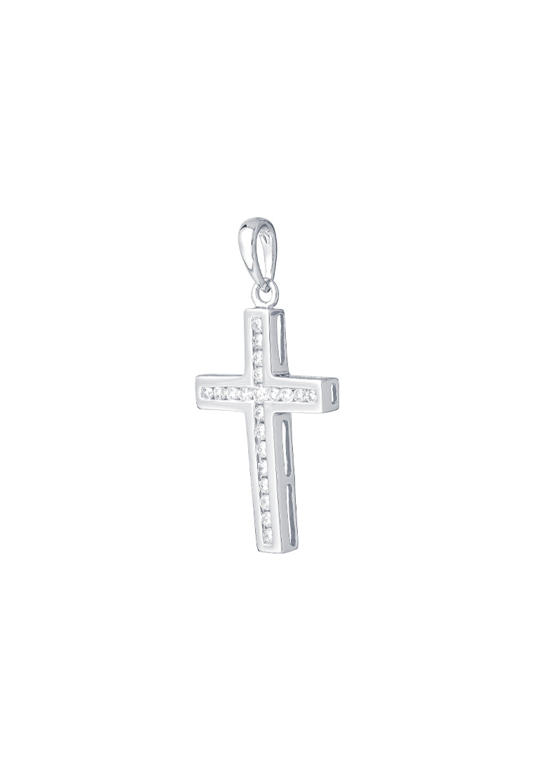 TOMEI Cross Diamond Pendant, White Gold 750