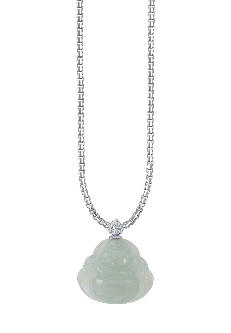 TOMEI Buddha Jade Pendant, White Gold 750