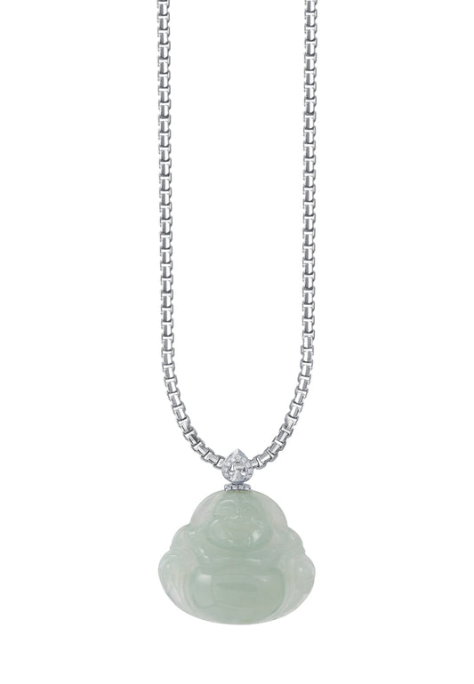 TOMEI Buddha Jade Pendant, White Gold 750