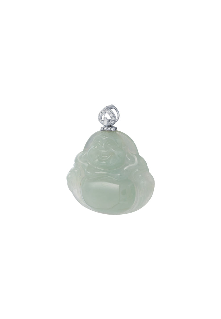 TOMEI Buddha Jade Pendant, White Gold 750