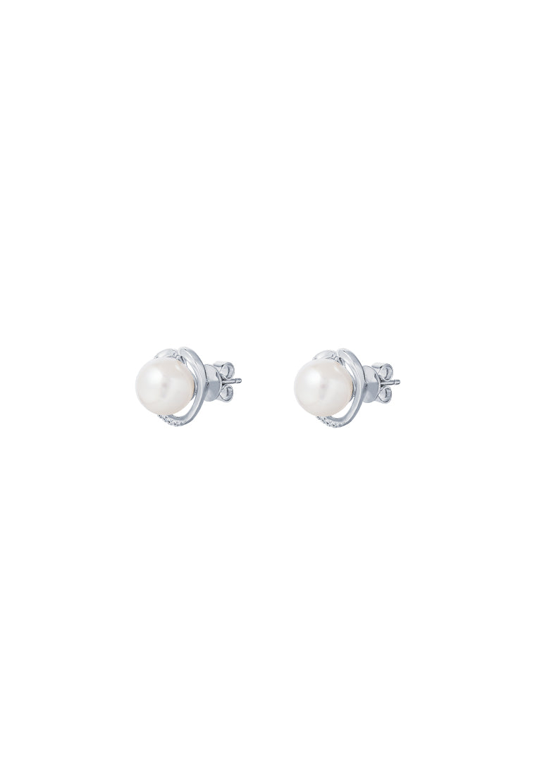 TOMEI Pearl Diamond Earrings, White Gold 585