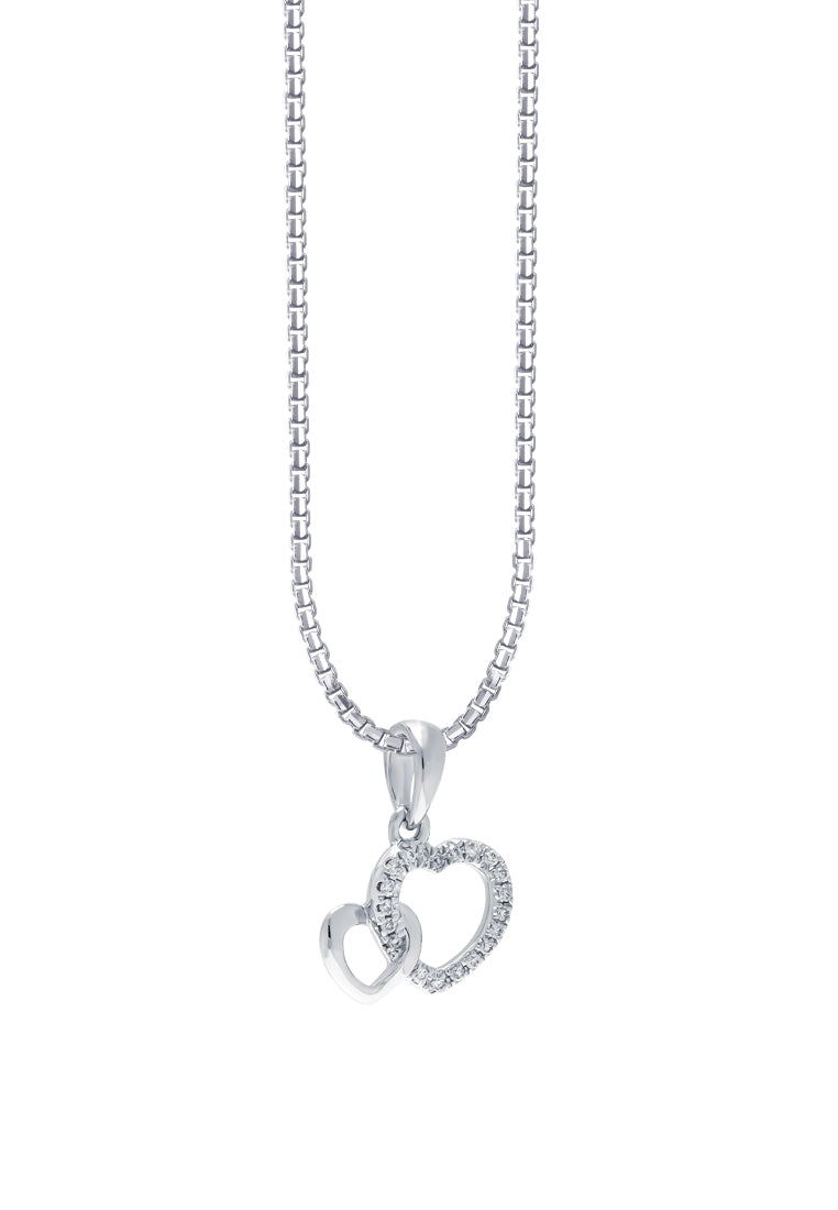 TOMEI Dwi-Heart Diamond Pendant Set, White Gold 585