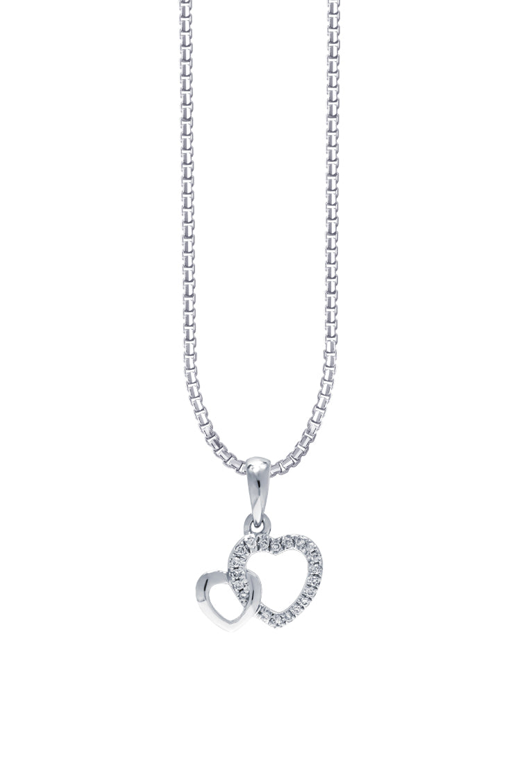 TOMEI Dwi-Heart Diamond Pendant Set, White Gold 585