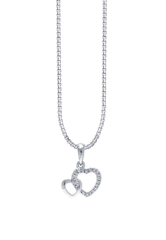 TOMEI Dwi-Heart Diamond Pendant Set, White Gold 585