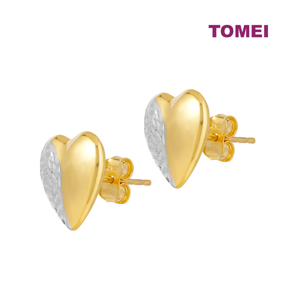 TOMEI Lusso Italia Dual-Tone Full Heart Earrings, Yellow Gold 916