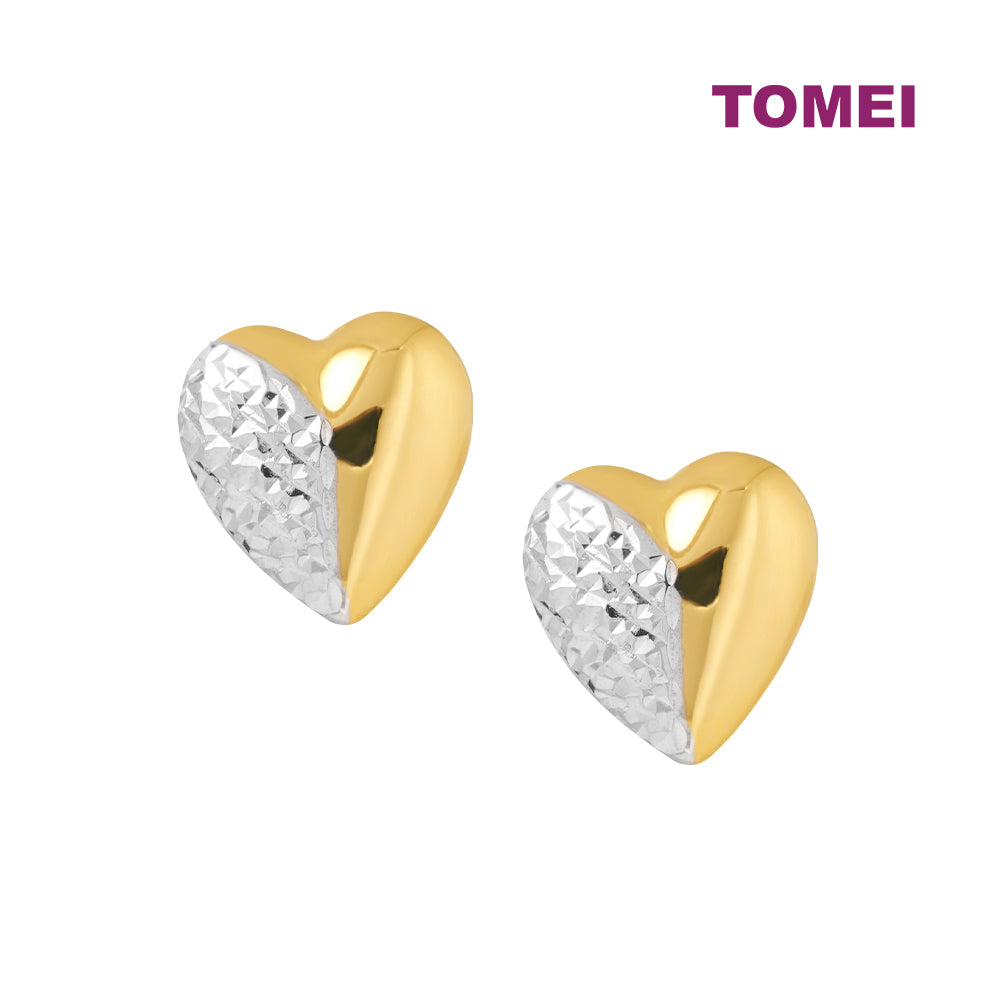 TOMEI Lusso Italia Dual-Tone Full Heart Earrings, Yellow Gold 916