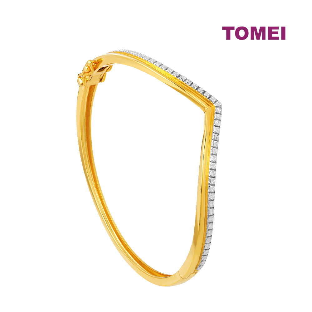 TOMEI Diamond Cut Collection V Trend Bangle, Yellow Gold 916