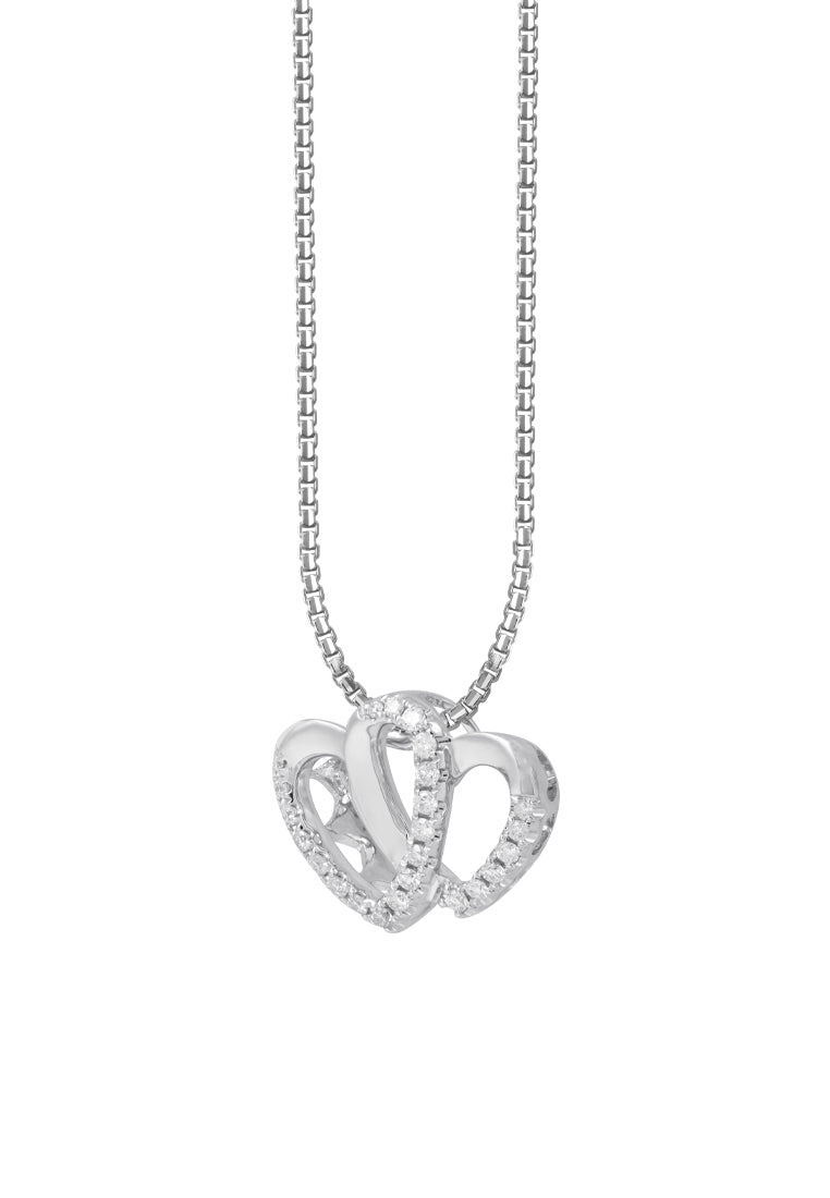 TOMEI Dwi-Heart Diamond Pendant Set, White Gold 585