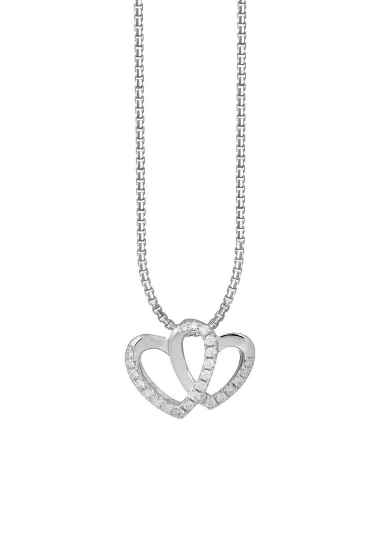 TOMEI Dwi-Heart Diamond Pendant Set, White Gold 585