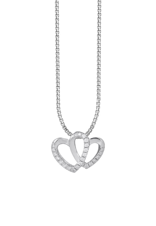 TOMEI Dwi-Heart Diamond Pendant Set, White Gold 585