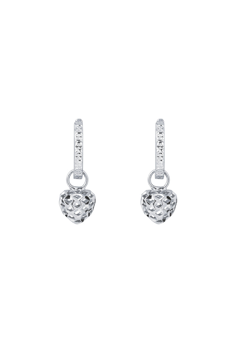 TOMEI Little Sweet Heart Loop Earrings, White Gold 585
