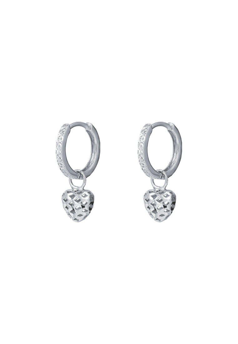 TOMEI Little Sweet Heart Loop Earrings, White Gold 585