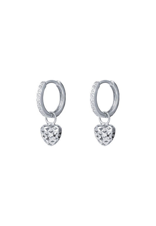 TOMEI Little Sweet Heart Loop Earrings, White Gold 585