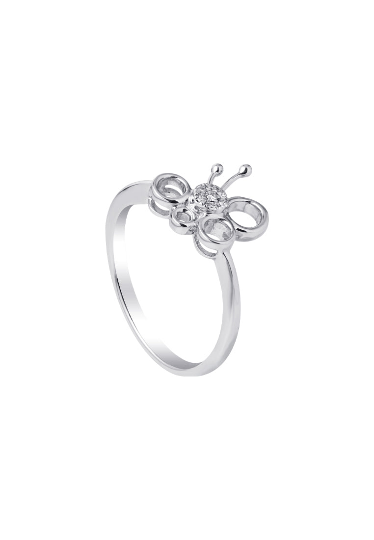 TOMEI Minimalist Butterfly Diamond Ring, White Gold 375