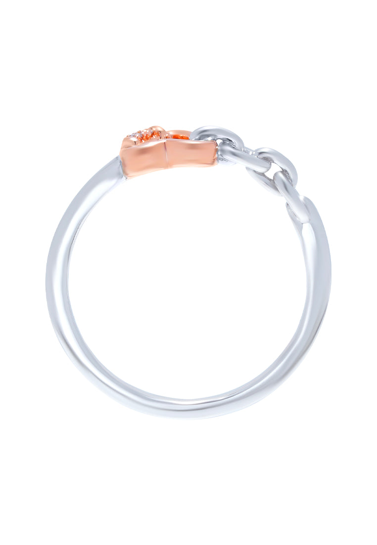 TOMEI Binding With Love Ring, White+Rose Gold 585