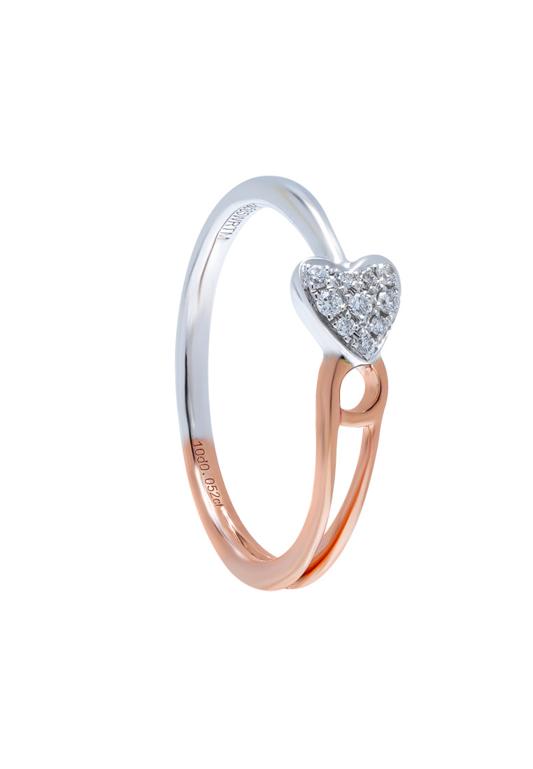 TOMEI Binding With Love Ring, White+Rose Gold 585