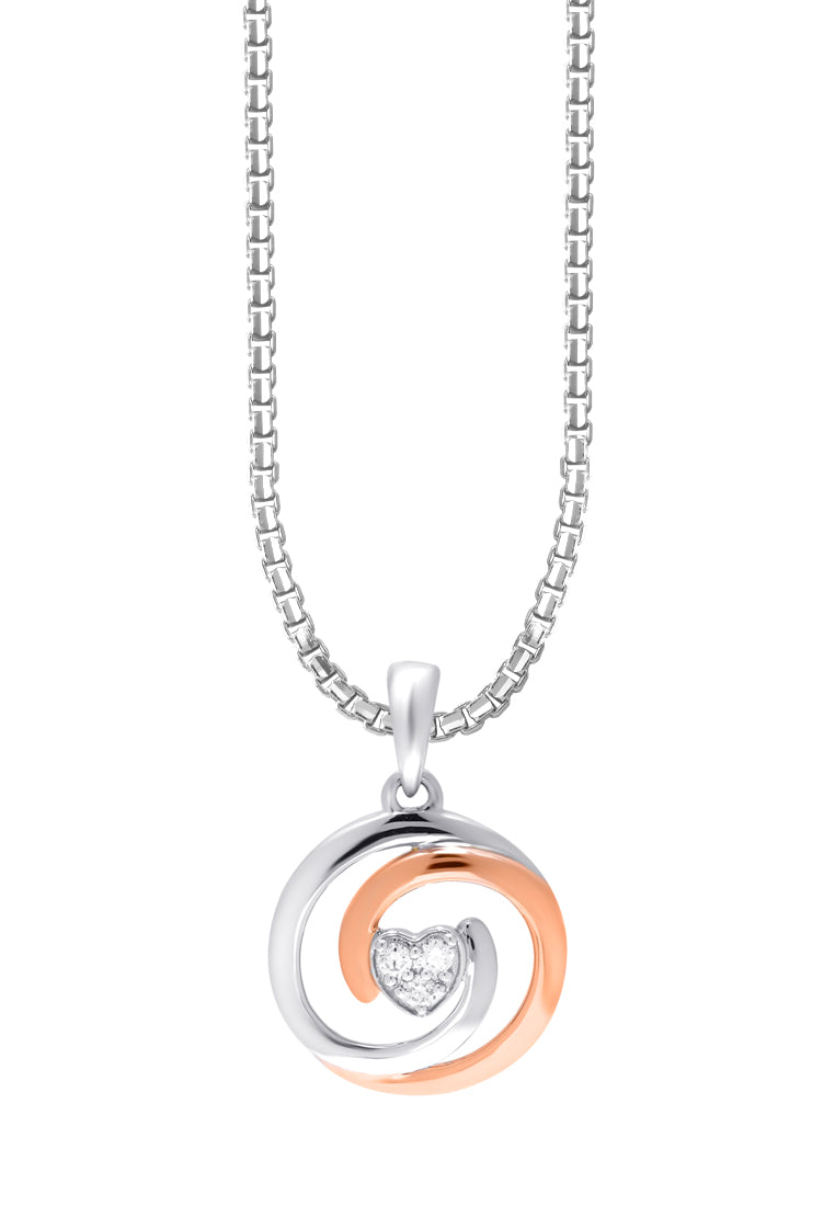 TOMEI Mesmerizing Circle Pendant Set, White+Rose Gold 585