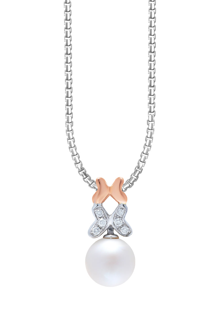 TOMEI Pearl-fection Butterfly Pendant Set, White+Rose Gold 585