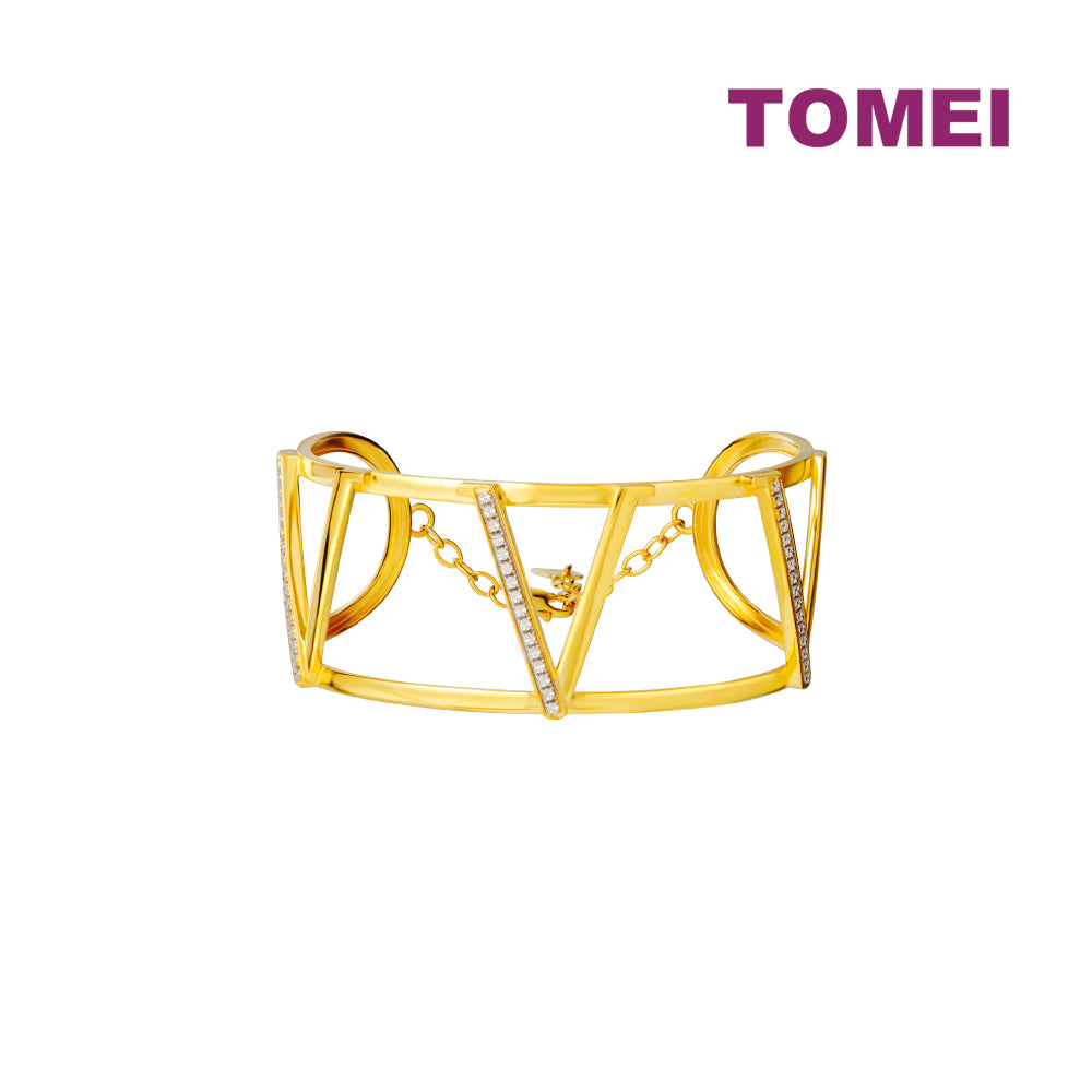 TOMEI Diamond Cut Collection Captivating V Bangle, Yellow Gold 916