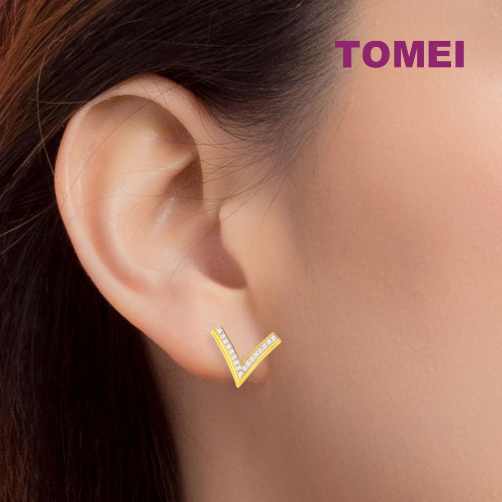 TOMEI Diamond Cut Collection V Trending Earrings, Yellow Gold 916