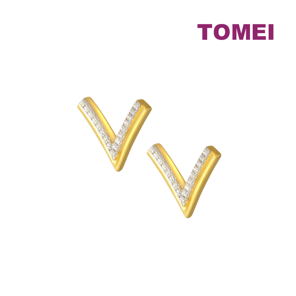 TOMEI Diamond Cut Collection V Trending Earrings, Yellow Gold 916