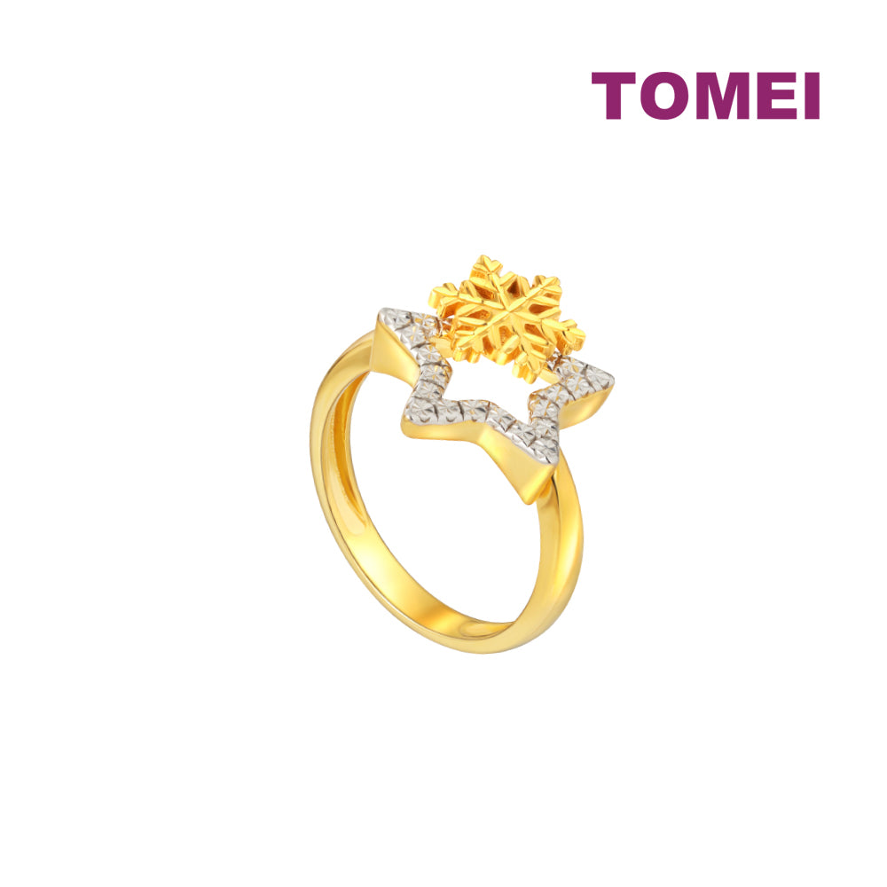 TOMEI Diamond Cut Collection Snowflake & Star Ring, Yellow Gold 916