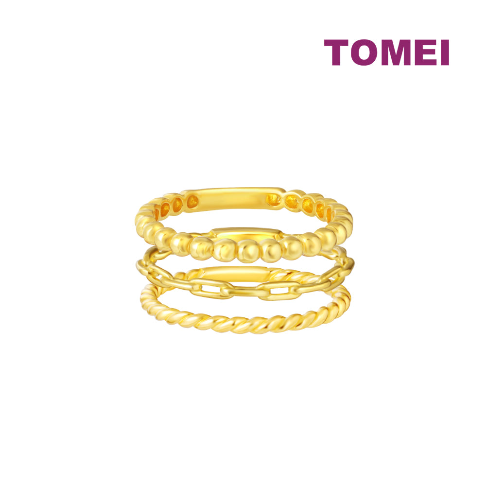 TOMEI Mix & Match Stackable Ring (3 Pcs), Yellow Gold 916