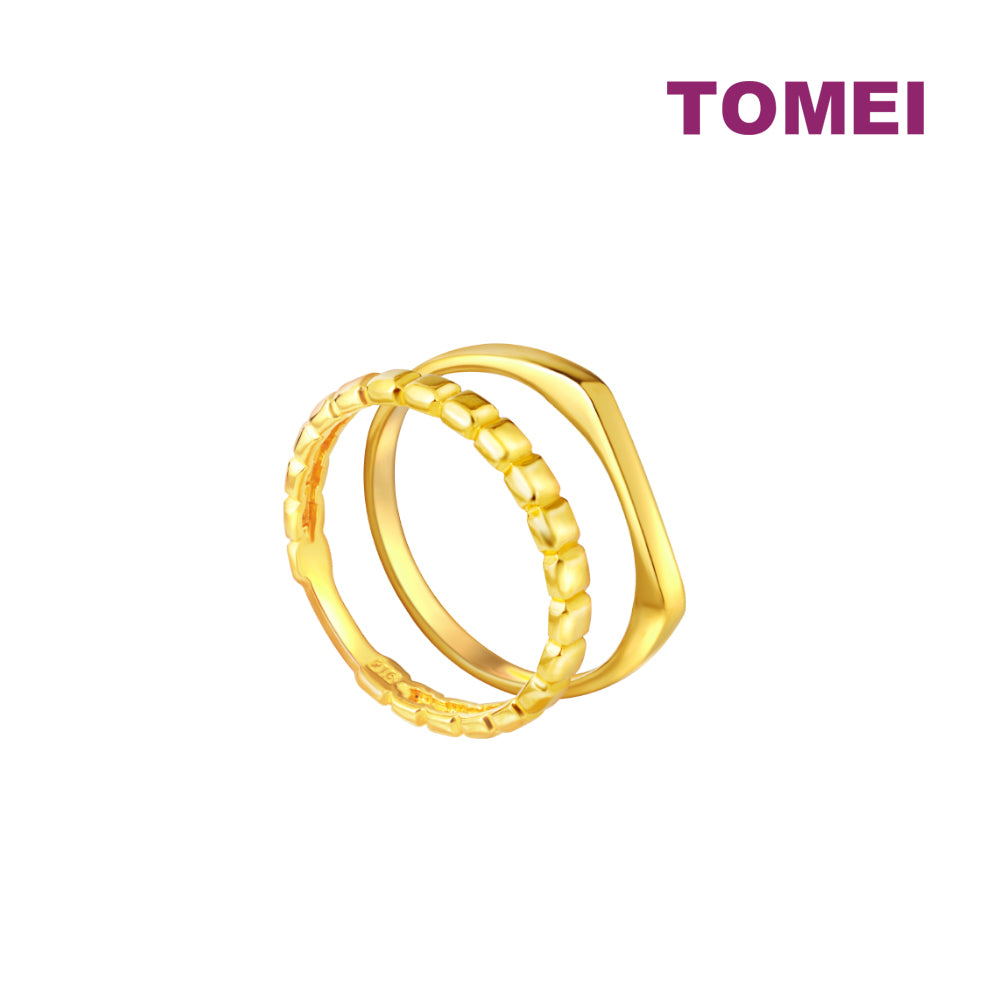 TOMEI Mix & Match Stackable Ring (2 Pcs), Yellow Gold 916