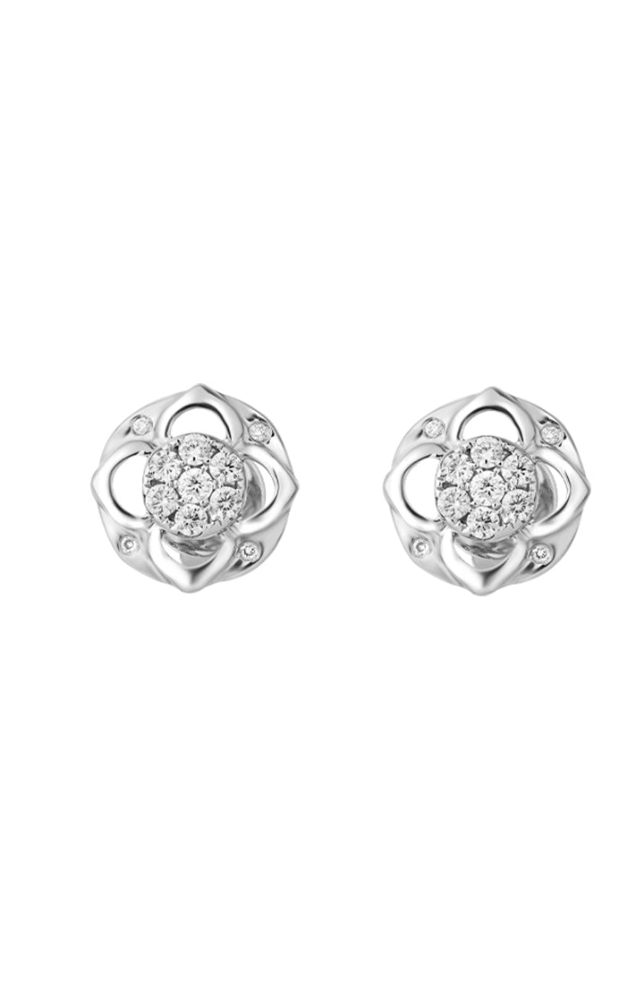 TOMEI Vividly Splendorous Florulent Duo Earrings, Diamond White Gold 750