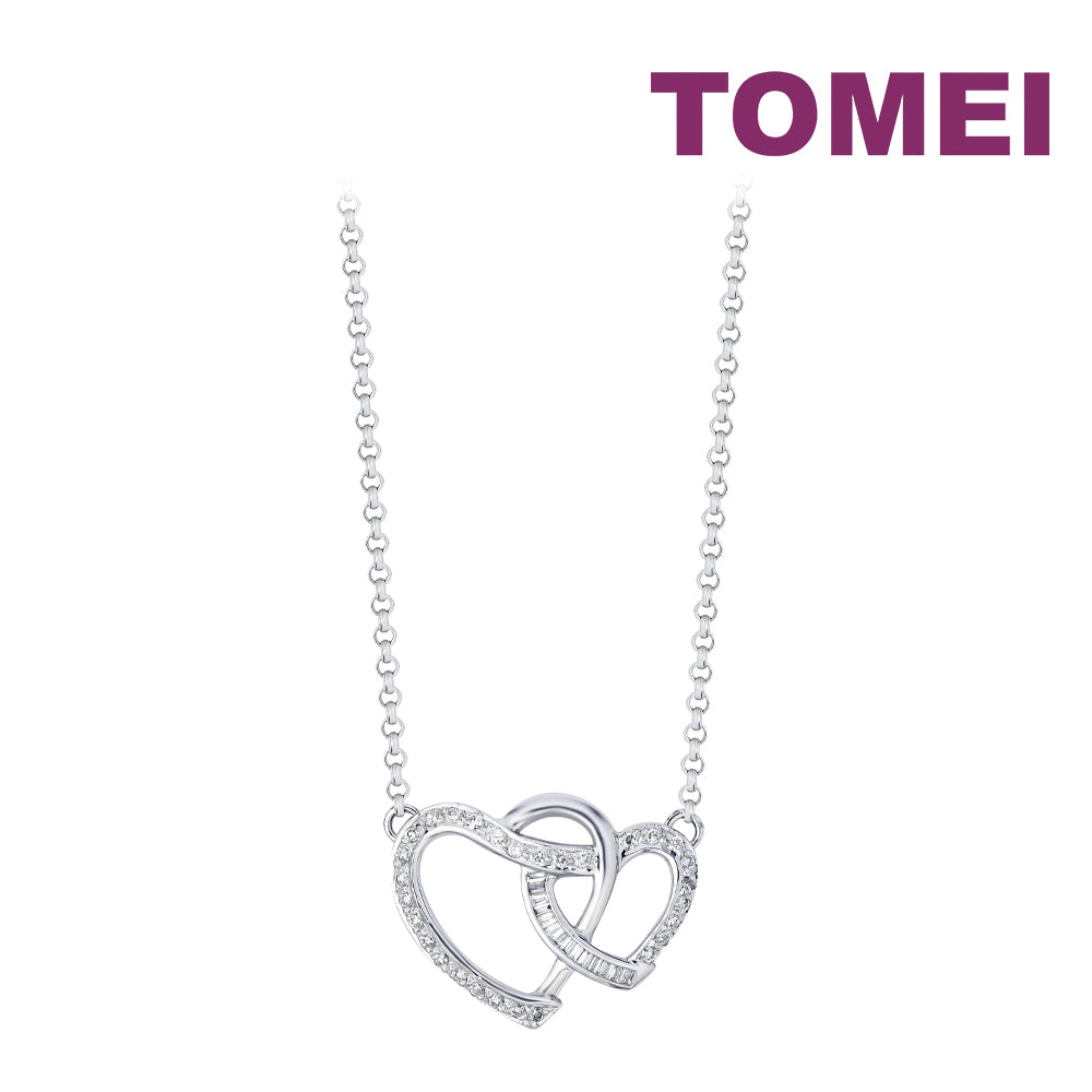 TOMEI Entwining Dual-Heart Diamond Necklace, White Gold 750
