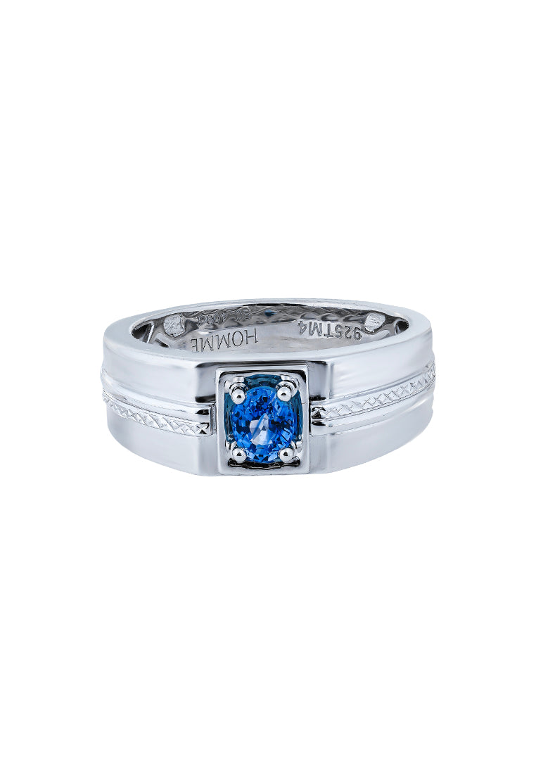 TOMEI Homme Collection Sapphire Men Ring, Silver+Palladium