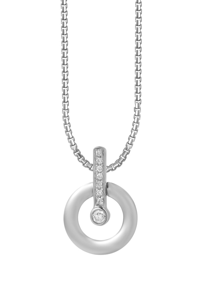 TOMEI Blissful Circle Diamond Pendant Set, White Gold 585