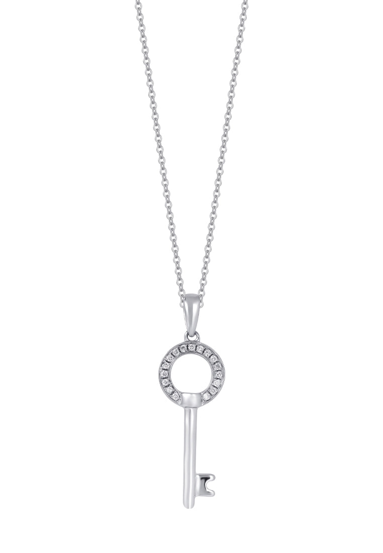 TOMEI Key Diamond Pendant Set, White Gold 585