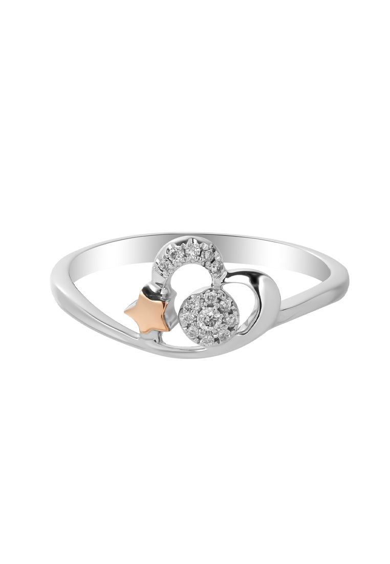 TOMEI Little Star Collection Diamond Ring, White+Rose Gold 375