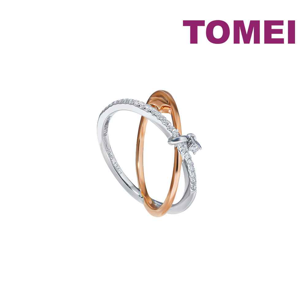 TOMEI Eternal Twine Collection Diamond Ring, White+Rose Gold 585