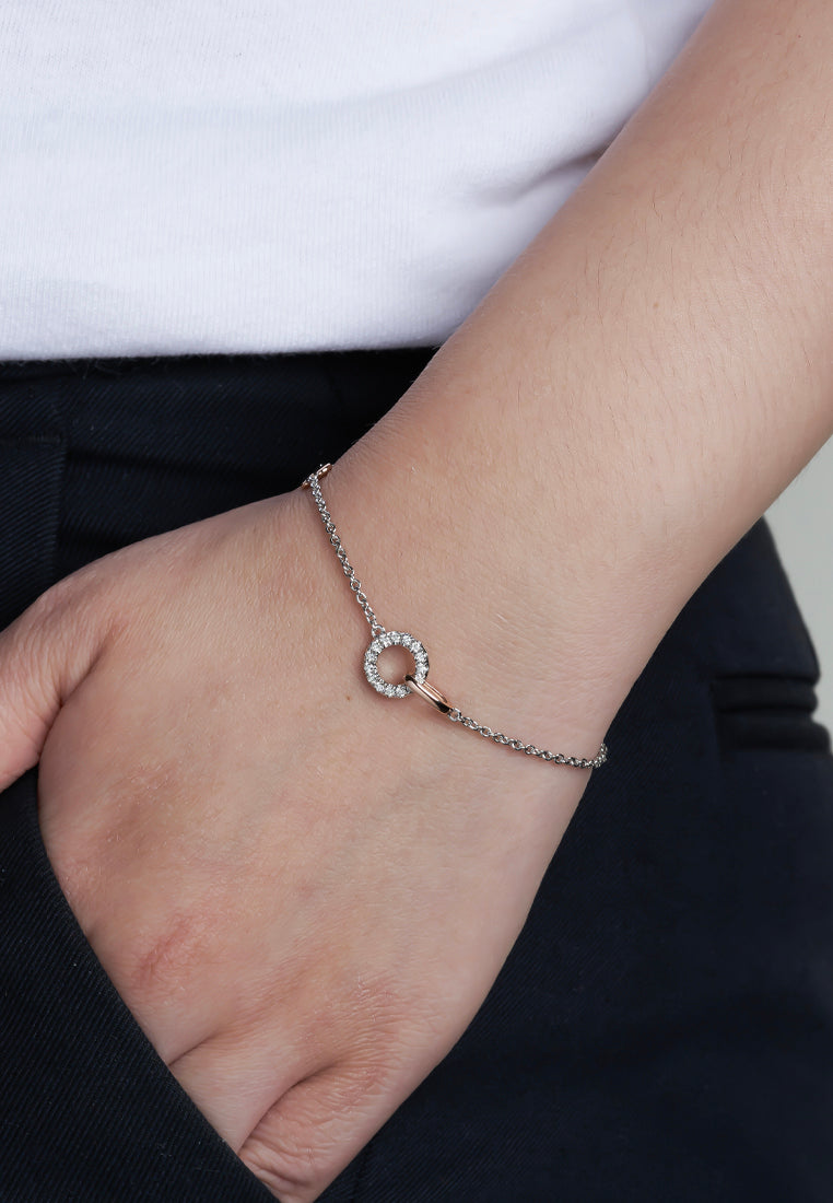 TOMEI Minimalist Diamond Bracelet, White+Rose Gold 585