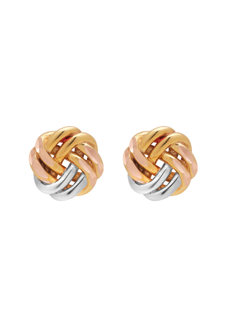 TOMEI Trio Tone Rounded Knot Earrings, Gold 585