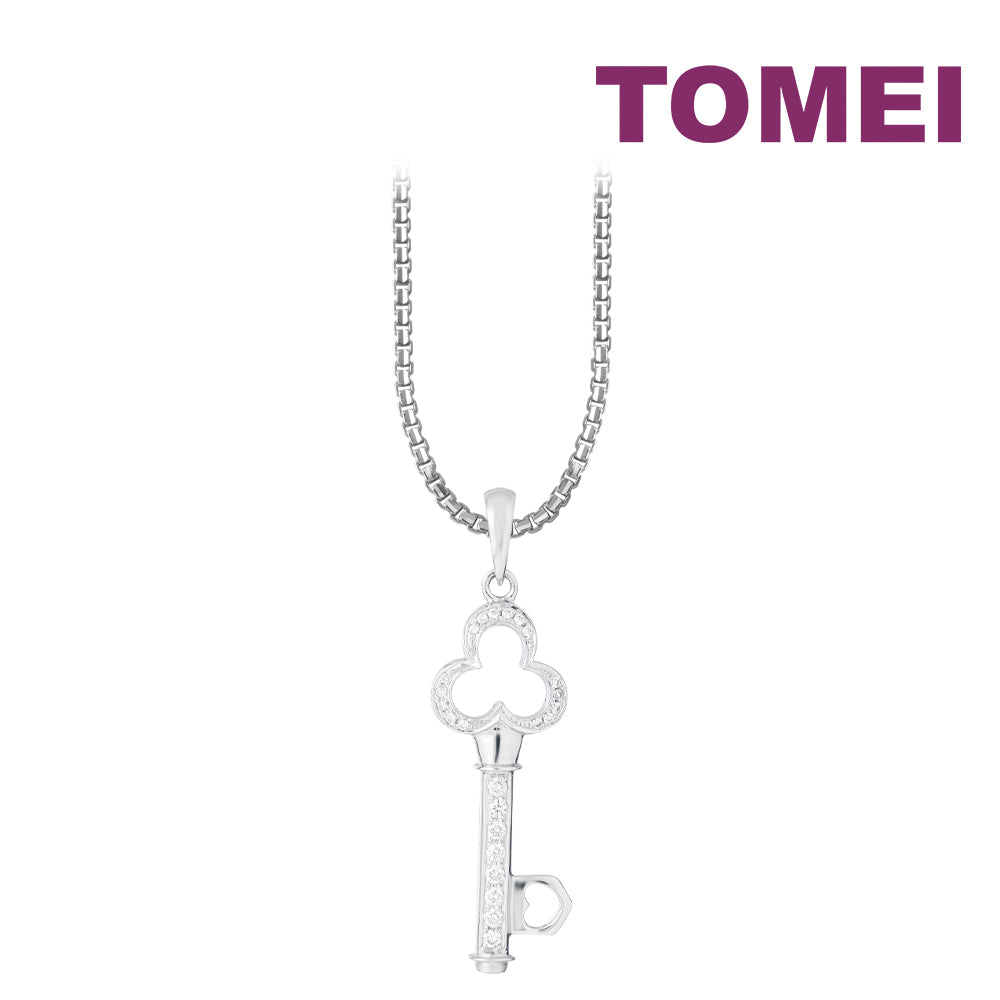 TOMEI Key Diamond Pendant, White Gold 750