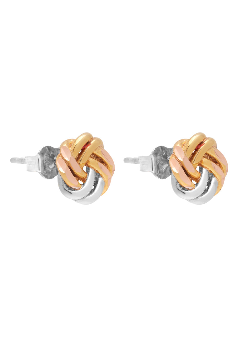 TOMEI Trio Tone Rounded Knot Earrings, Gold 585